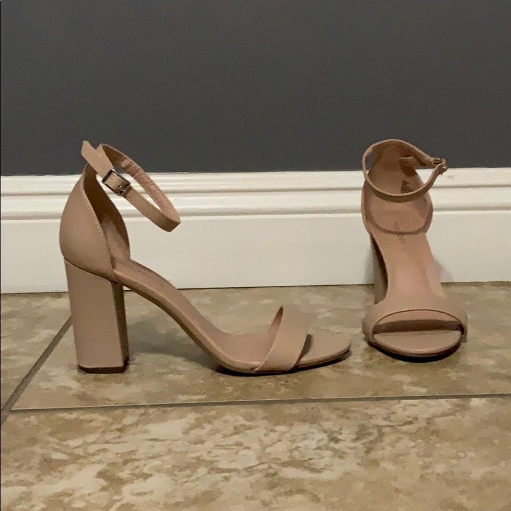 Nude Chunky Open Toe Heels